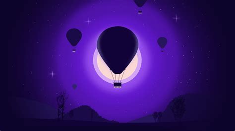 Hot Air Balloon Purple Minimal Art 4k 8k Wallpapers Hd