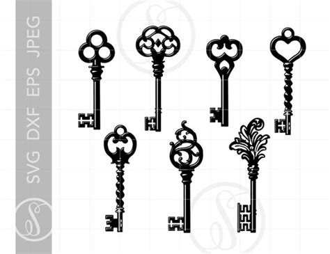 Vintage Keys Svg Clip Art Skeleton Key Cutting Files Svg Dxf Etsy