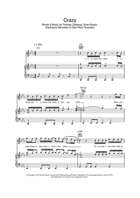 Buy Crazy Sheet Music By Gnarls Barkley For Pianovocalchords