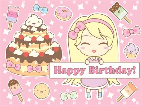 Happy Birthday Card In Kawaii Style 362099 Vector Art At Vecteezy