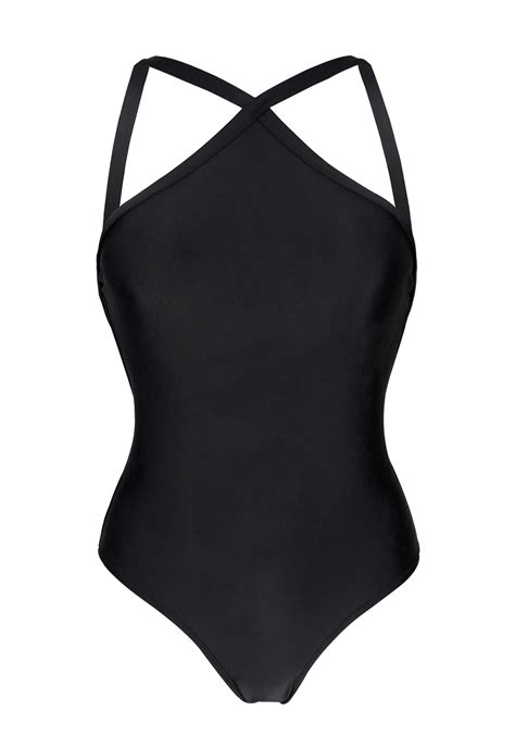 One Piece Black Swimsuit With A Turtleneck Preto High Neck Rio De Sol