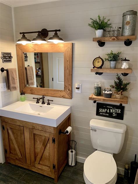 Rustic Farmhouse Bathroom Custom Made Cabinet Shelves And Mirror Ship Lap And More  Small