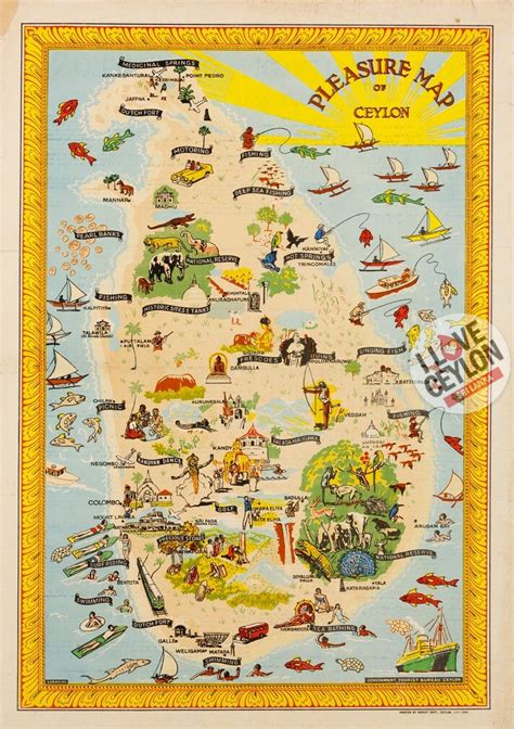 Yellow Pleasure Map Of Ceylon Vintage Posters Of Sri Lanka Ceylon Online