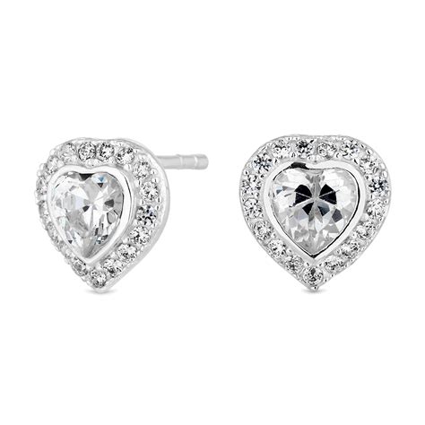 Simply Silver Sterling Silver 925 Cubic Zirconia Heart Halo Stud