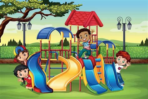 Children Playing In The Playground Illustration Stock Vector Colourbox