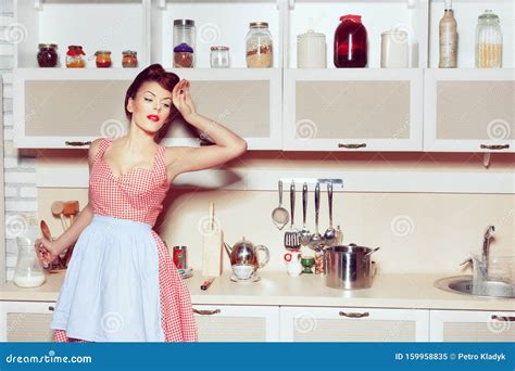Young Housewife In The Kitchen Stock Image Image Of Brunette Cuisine