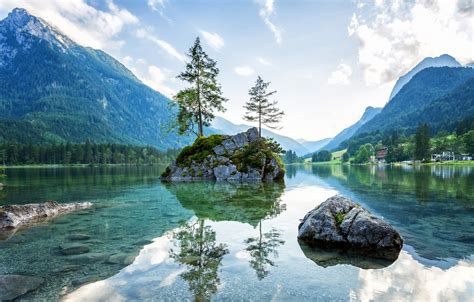 Wallpaper Mountains Lake Reflection Stones Germany Bayern Alps