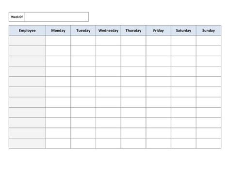 Free Printable Work Schedules Weekly Employee Work Schedule Template