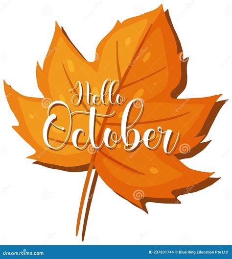 Hello October Word Logo On An Autumn Leaf Stock Vector Illustration
