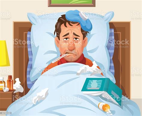 Homme Malade Couché Dans Son Lit Vecteurs Libres De Droits Et Plus D