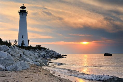 Crisp Point Lighthouse Sunset Lake Superior Upper Michigan By John