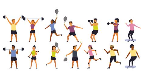 People Exercise And Fitness Cartoon Set 693406 Vector Art At Vecteezy