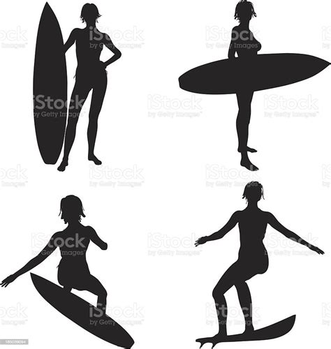 Surfing Silhouette Collection Stock Illustration Download Image Now In Silhouette Surfboard