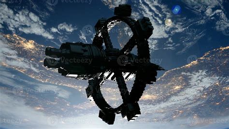 Space Station Orbiting Earth Elements Of This Image Furnished By Nasa