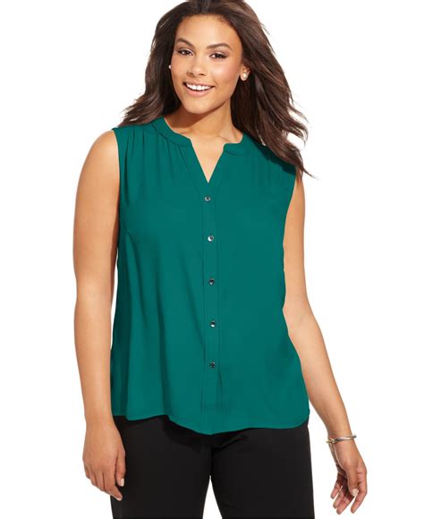 Jones New York Collection Plus Size Sleeveless Mixed Media Blouse In