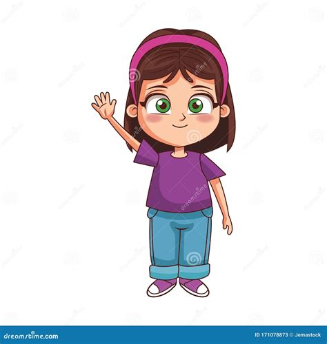 Cartoon Cute Girl Waving Icon Colorful Design Stock Vector