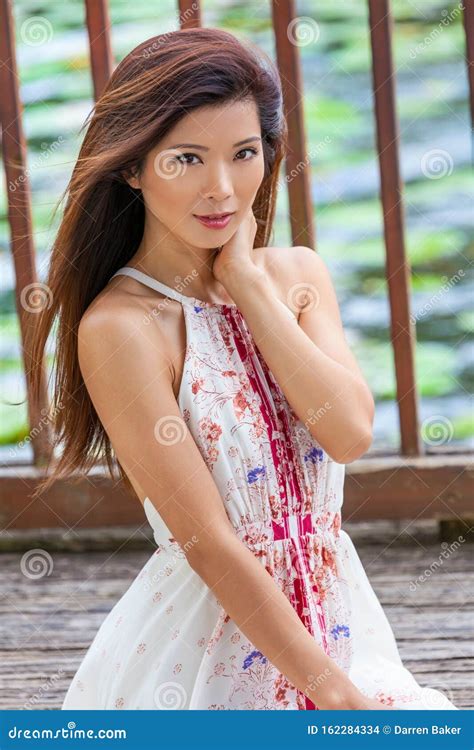 Outoor Portrait Beautiful Chinese Asian Young Woman Girl Stock Photo