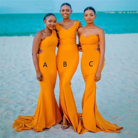 Chic Gold Mermaid Bridesmaid Dresses With Sweep Train Sleeveless Long African Women Bridal Party
