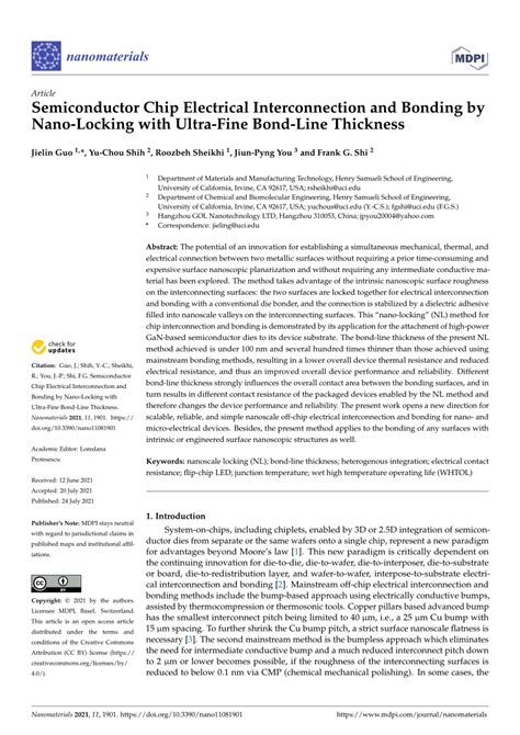 Pdf Semiconductor Chip Electrical Interconnection And Bonding By Nano Locking With Ultra Fine