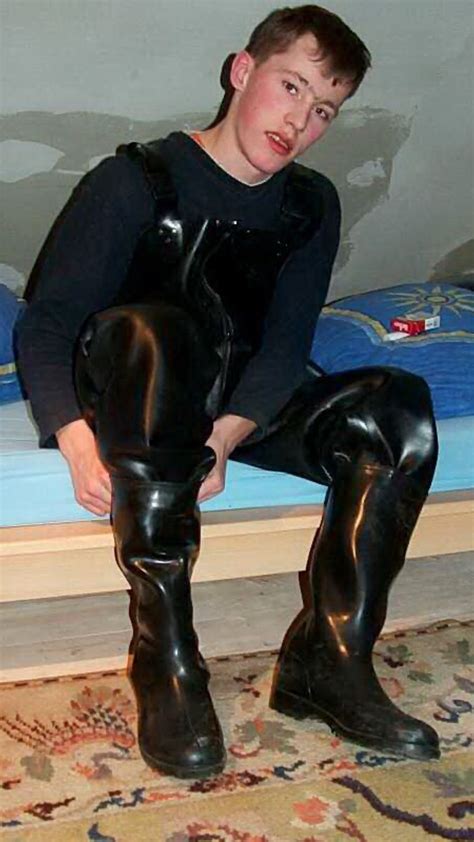 New Slave Getting Into His New Rubber Suit Mens Leather Pants Tight Leather Pants Muck Boots