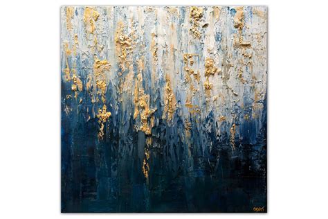 Painting For Sale Modern Heavy Texture Blue Gold Abstract Art 9774