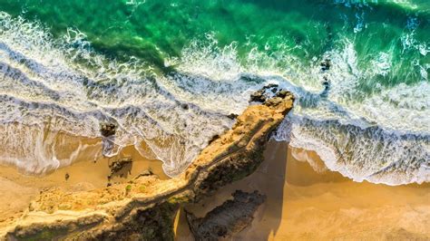 Seashore 4k Wallpaper Aerial View Beach Cliff Ocean Waves