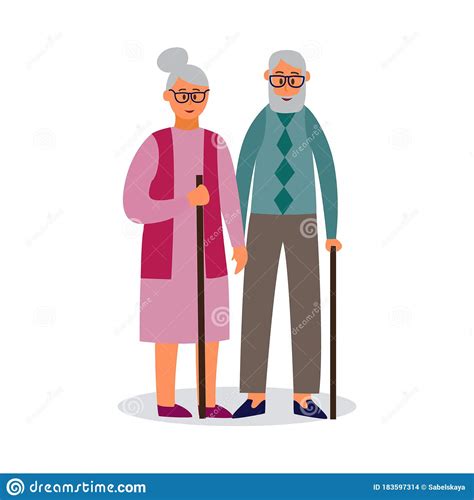 Old Couple Cartoon Characters Walking Flat Vector Illustration Isolated