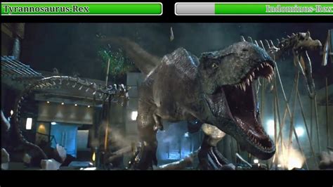 T Rex And Raptors Vs Indominus Rex With Healthbars Final Fight Youtube