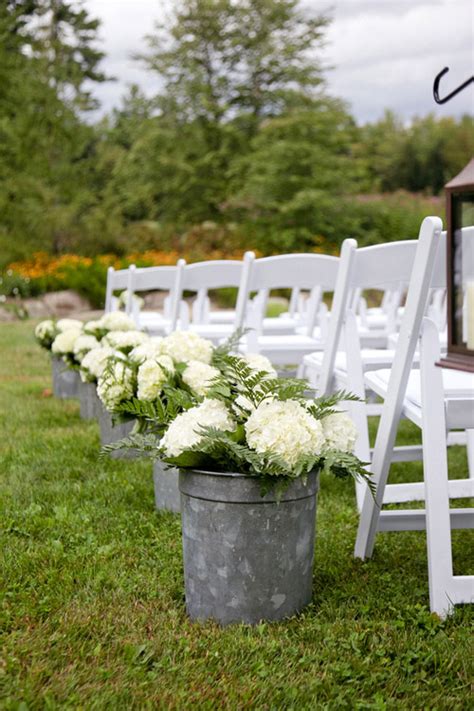 Rustic Ivory Hydrangea Aisle Decor For Outdoor Wedding Photo By Emily