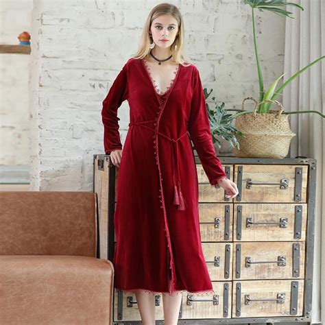 Buy Autumn Winter Women Velvet Robes Full Sleeve Mid