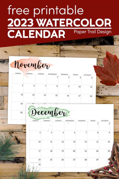 Calendar 2023 Printable One Page Paper Trail Design Images