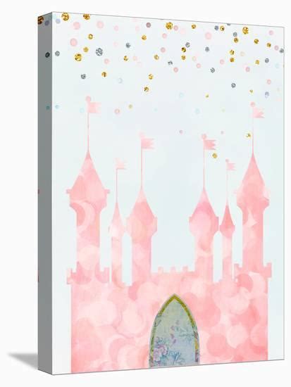 Pink Castle Stretched Canvas Print Peach And Gold