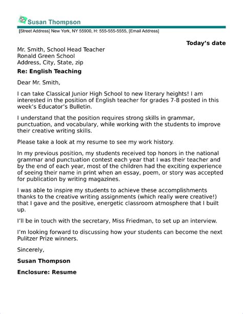 Cover Letter For Job Application As A Teacher