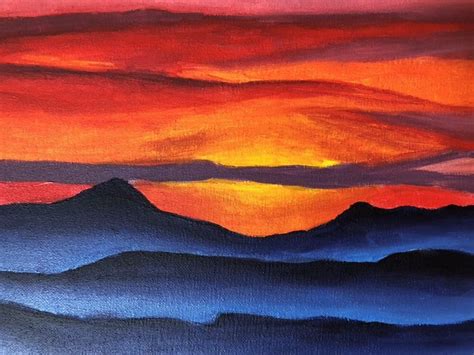 Mountain Sunset Original Acrylic Painting Original Artwork Etsy
