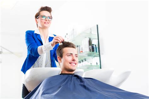 Hairdresser Advice Man On Haircut In Barbershop Stock Image Image Of