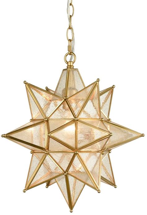 Axiland Brass Moravian Star Light Seeded Glass Pendant Light 15 Inches
