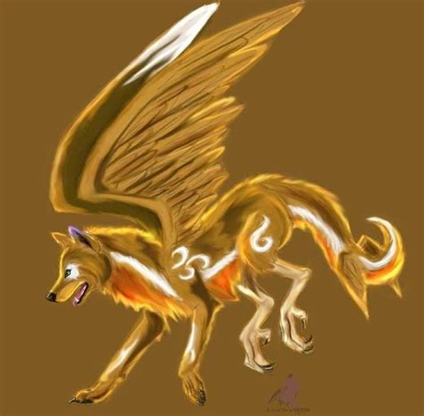 A Golden Wolf With Wings Wolves Pinterest