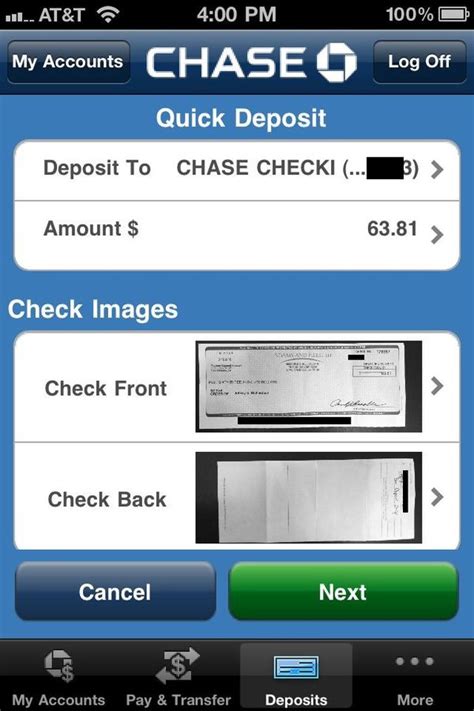 Mobile check deposit feature allows you to deposit a check with your smartphone. Review: Chase app -- access your account and even deposit ...