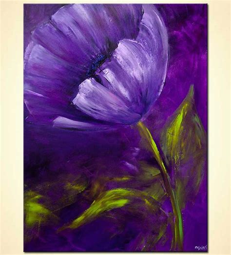 Painting For Sale Purple Flower Abstract Green Leaves 7442