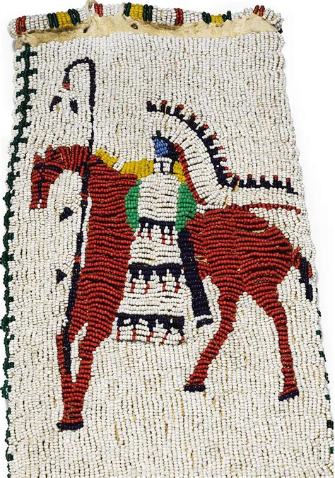 Lakota Pictorial Beaded Quilled And Fringed Hide Tobacco Bag