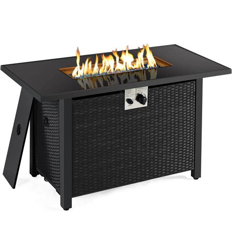 Buy Yaheetech 43 In Outdoor Propane Fire Pit 50 000 Btu Table With Glass Op Rattan Wicker Base