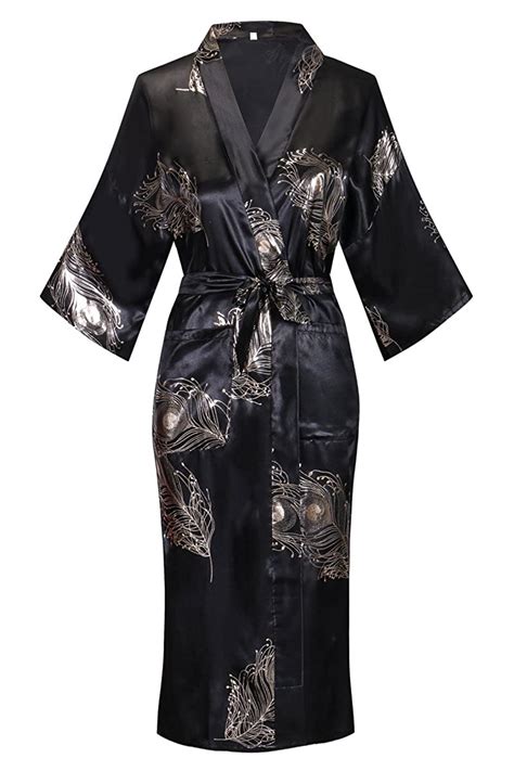 Dandychic Womens Kimono Robes Kimono Imitation Silk Sleepwear Long Lightweight Nightgown
