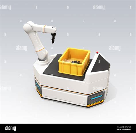 Agv Automatic Guided Vehicle With Robotic Arm Isolated On Gray