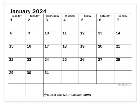 Calendar January 2024 50 Michel Zbinden En