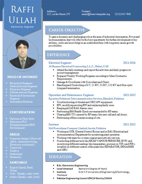 All resume and cv templates are professionally designed, so you can focus on getting the job and not worry about what font looks best. Electronics Engineer • Get A Free CV