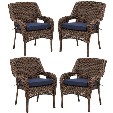 Organic modern set of six woven rattan and wicker dining chairs featuring a bespoke french blue painted finish by mcguire. Hampton Bay Cambridge Brown Resin Wicker Outdoor Dining ...