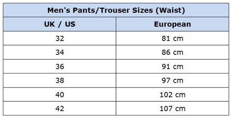 Waist size conversion european to american - Child size conversion ...