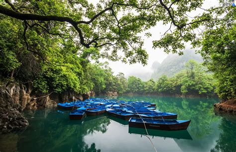 Forest Boats Viewes Mountains Trees River Nice Wallpapers 2048x1326