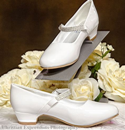 Girls White First Communion Shoes 1 Heel Shoes With Rhinestone Strap
