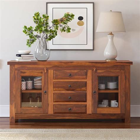 The third time was a charm. Fremont Solid Wood Glass Door 4 Drawer Rustic Sideboard ...